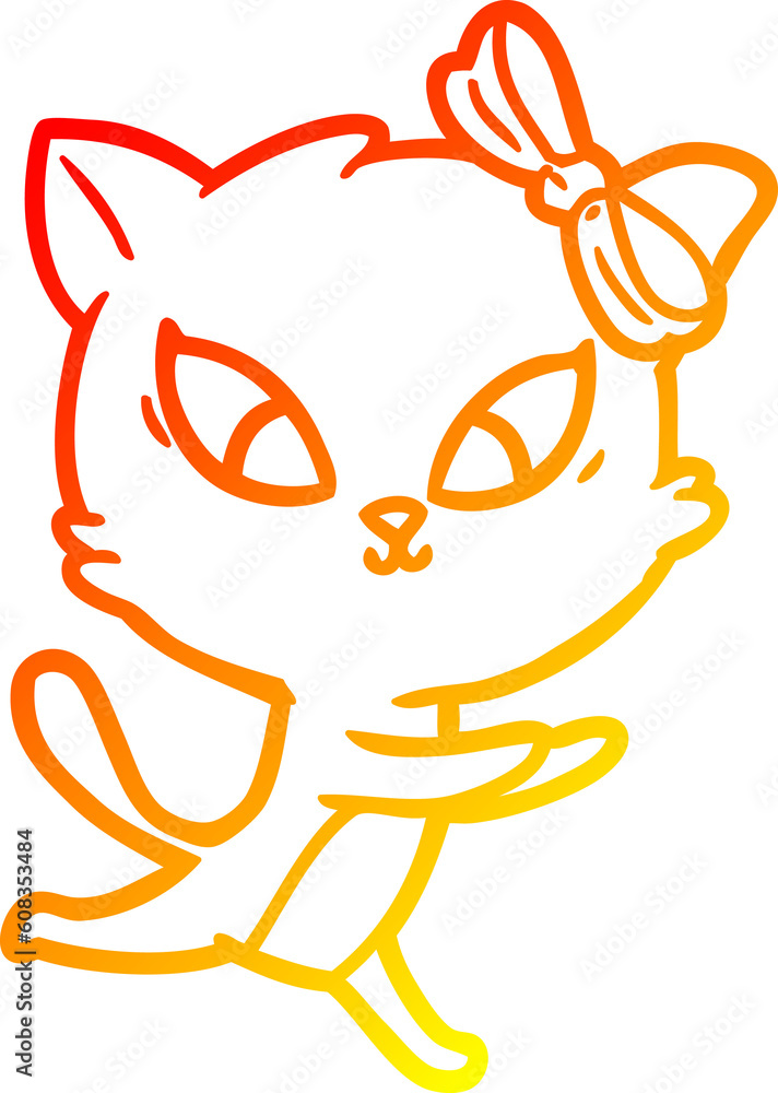 warm gradient line drawing of a cartoon cat warm gradient line drawing of a cartoon cat