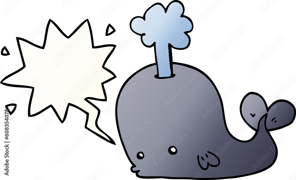 Fototapeta premium cartoon whale with speech bubble in smooth gradient style