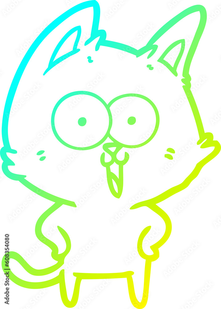 cold gradient line drawing of a funny cartoon cat
