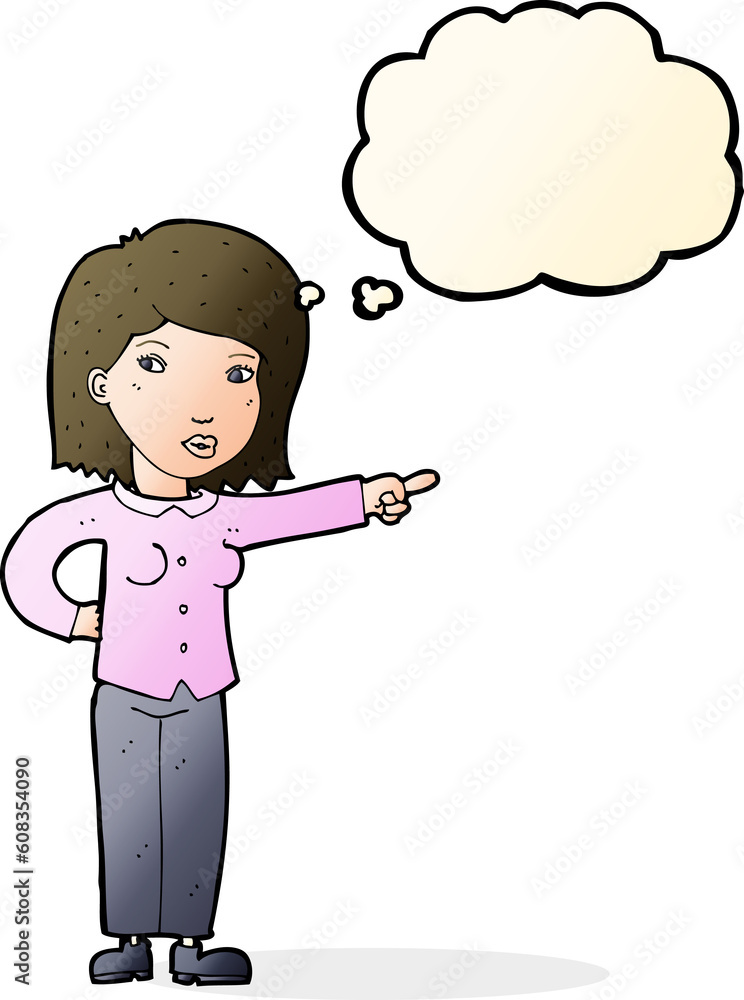 cartoon woman pointing with thought bubble cartoon woman pointing with thought bubble
