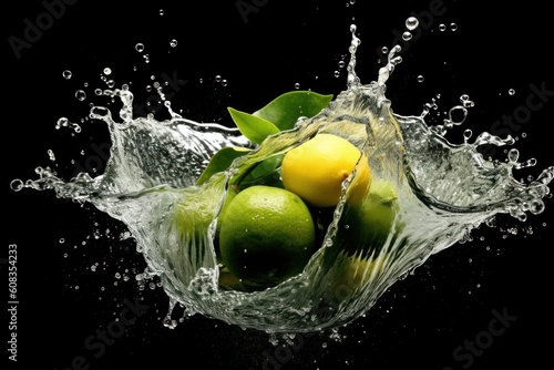 stock photo of water splash with green mango isolated Food Photography