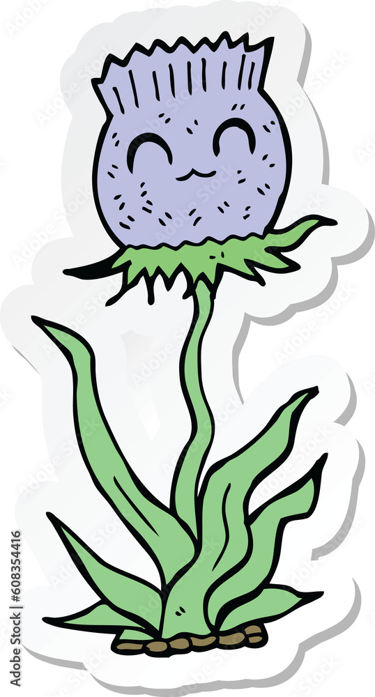sticker of a cartoon thistle sticker of a cartoon thistle