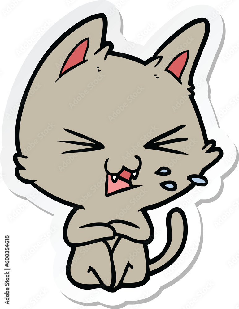 sticker of a cartoon cat hissing sticker of a cartoon cat hissing