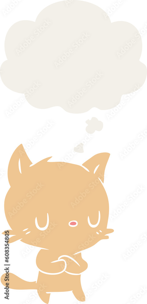 cartoon cat with thought bubble in retro style