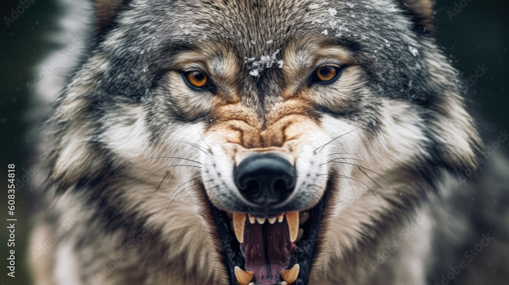 angry wolf showing teeth. generative ai angry wolf showing teeth. generative ai