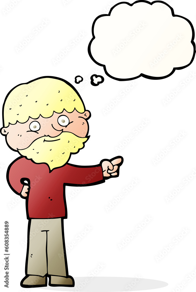 cartoon bearded man pointing with thought bubble cartoon bearded man pointing with thought bubble