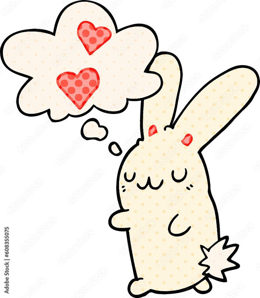 cartoon rabbit in love with thought bubble in comic book style cartoon rabbit in love with thought bubble in comic book style