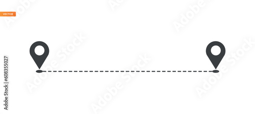 The location is in a dotted line. The waypoint for a new location. and his track on a white background. Vector illustration. 