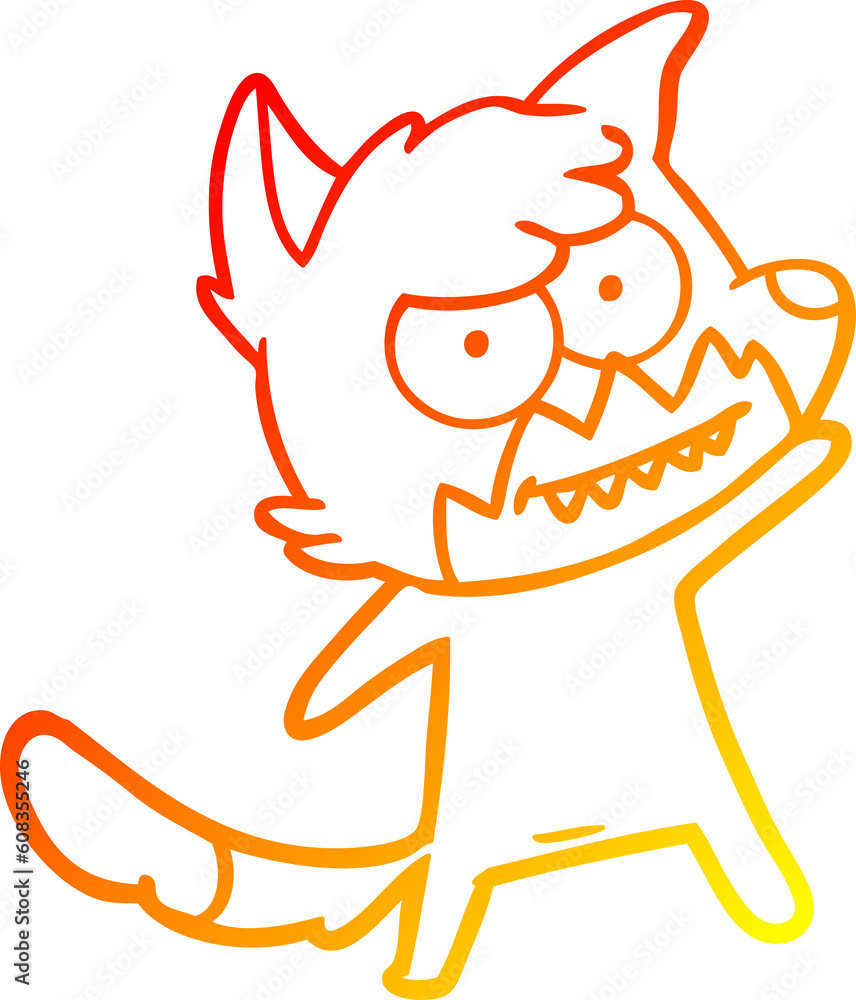 warm gradient line drawing of a cartoon grinning fox warm gradient line drawing of a cartoon grinning fox