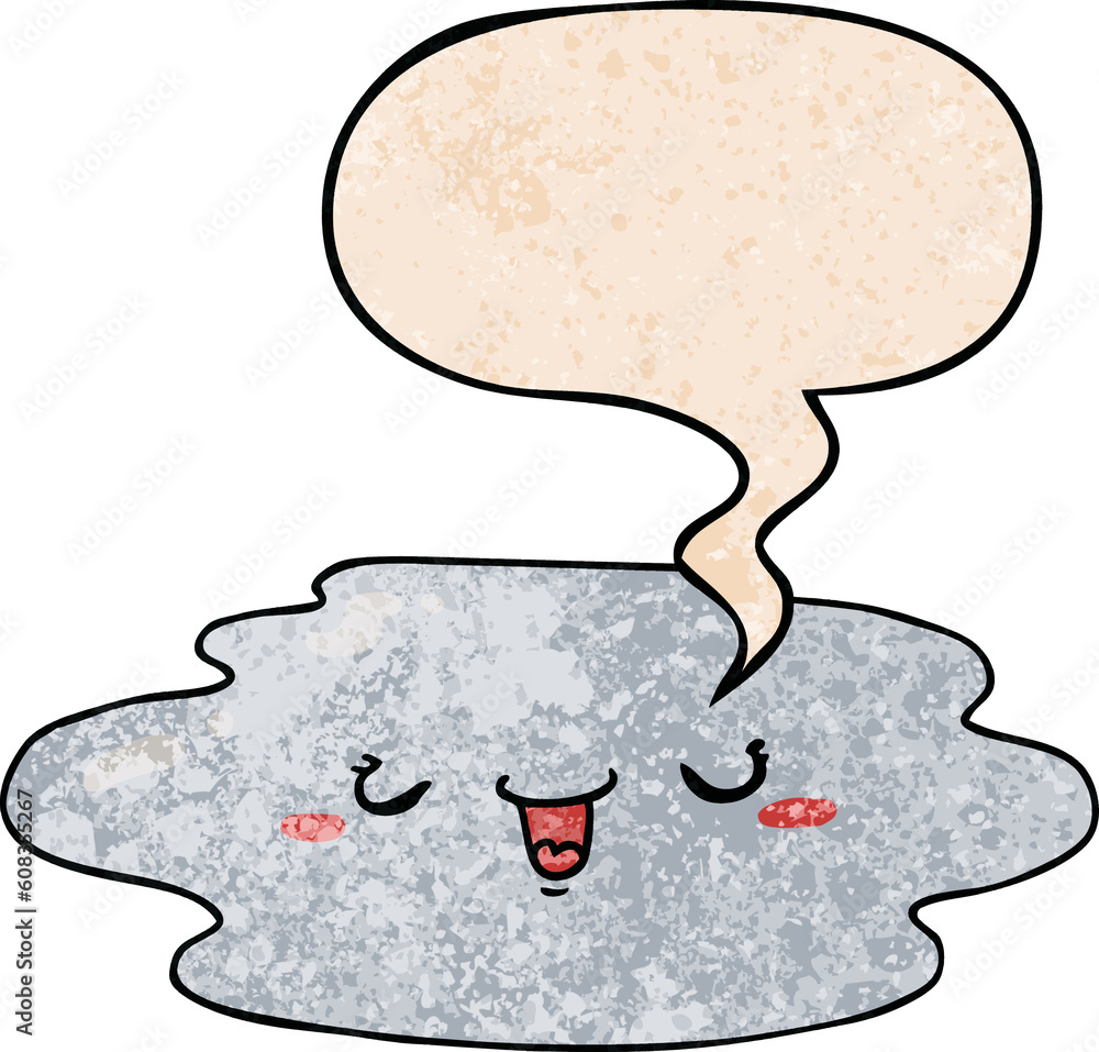 cartoon puddle with face with speech bubble in retro texture style cartoon puddle with face with speech bubble in retro texture style