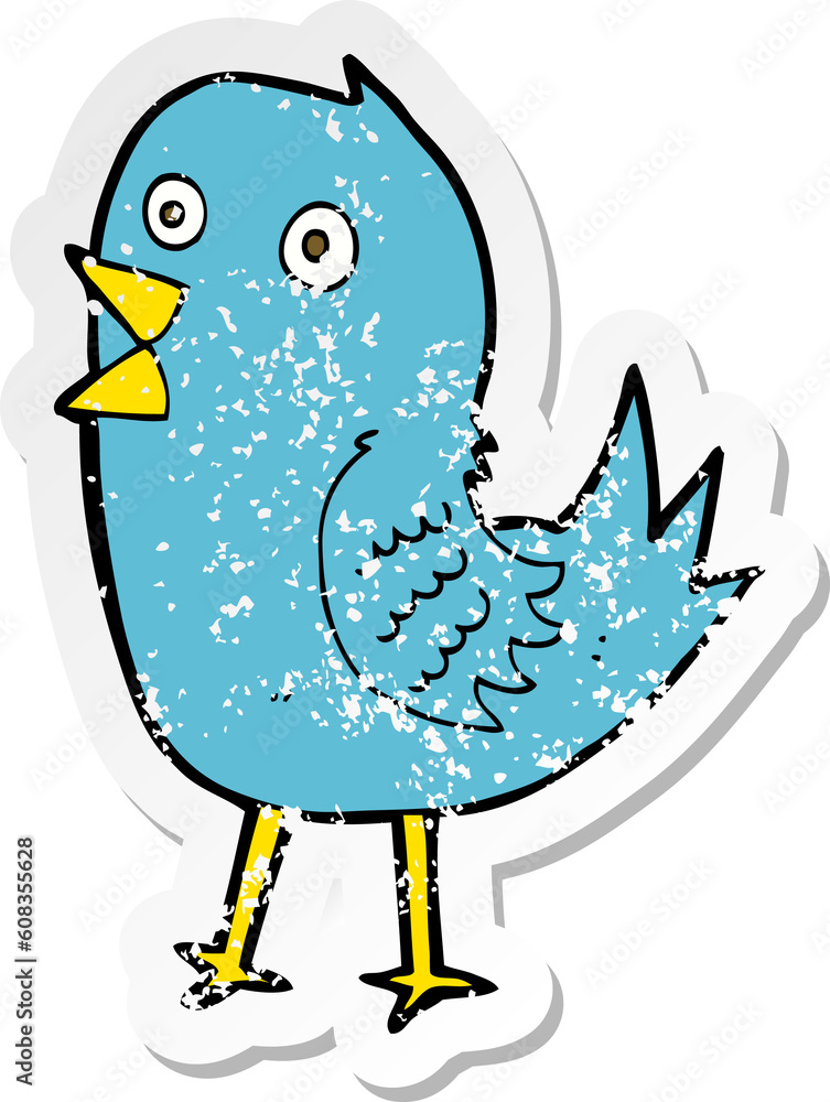 retro distressed sticker of a cartoon bluebird retro distressed sticker of a cartoon bluebird