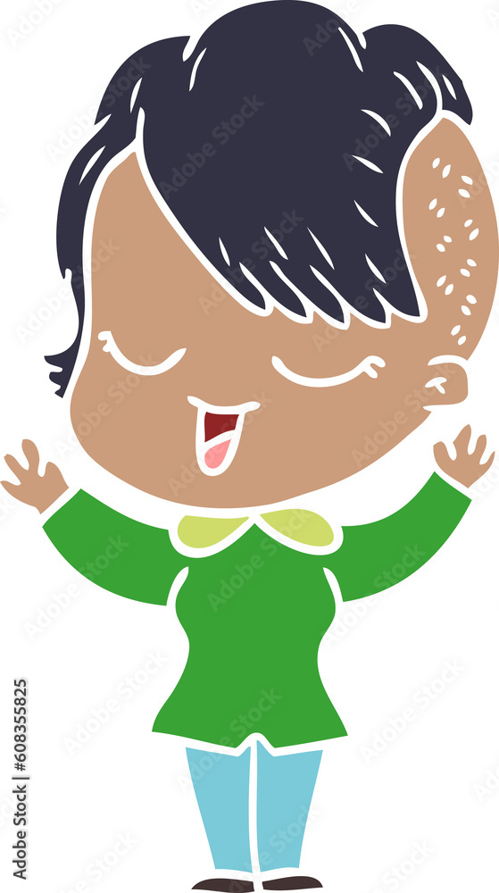 happy flat color style cartoon girl happy flat color style cartoon girl