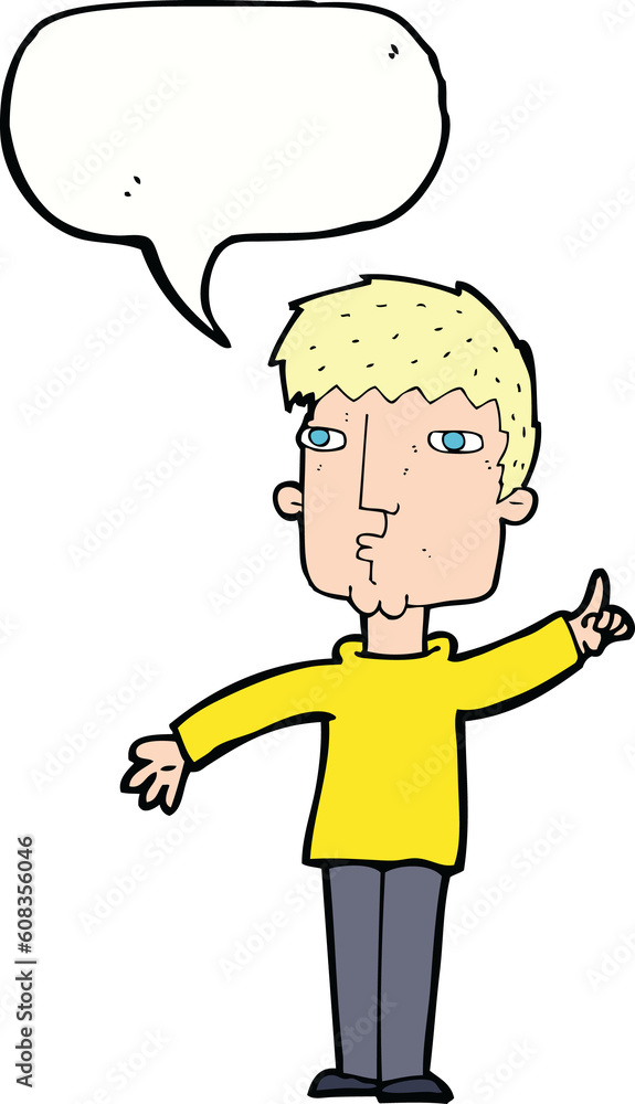 cartoon man raising point with speech bubble cartoon man raising point with speech bubble