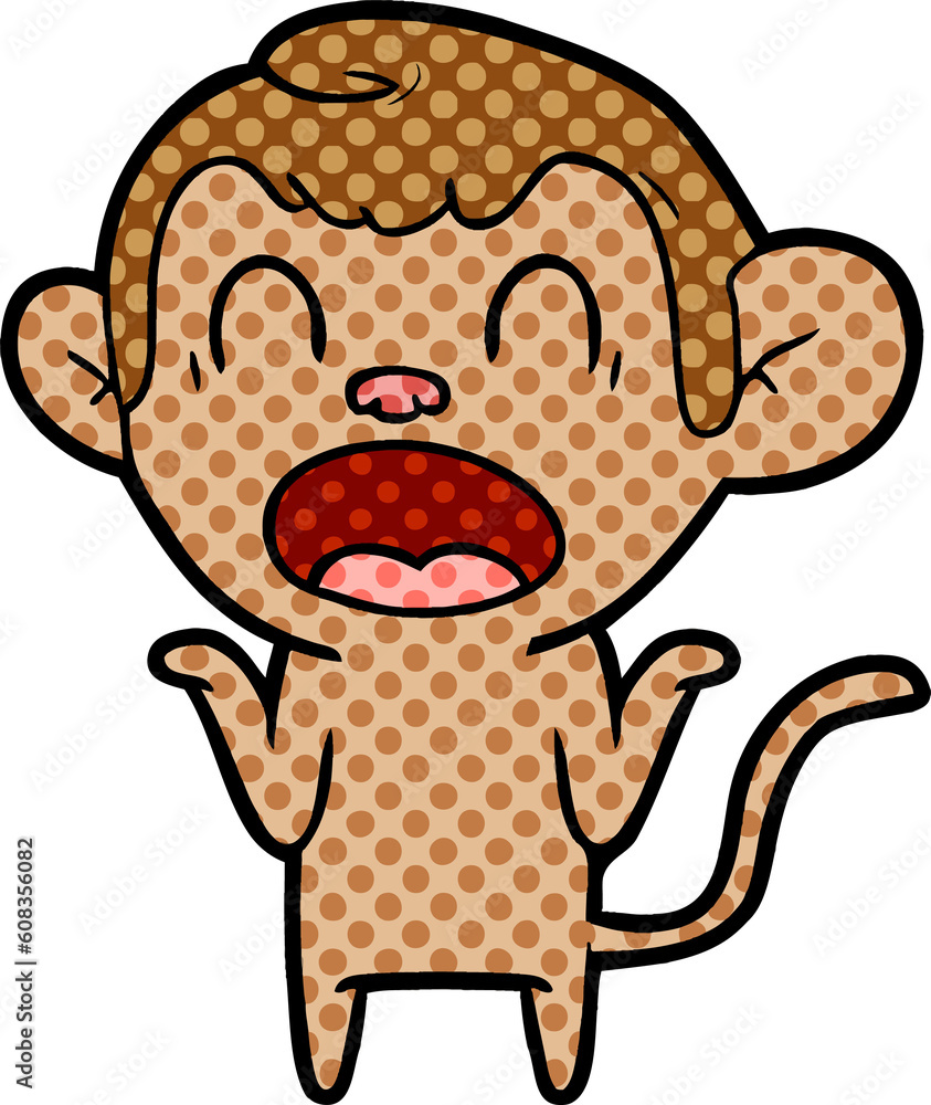 Obraz premium shouting cartoon monkey shrugging shoulders