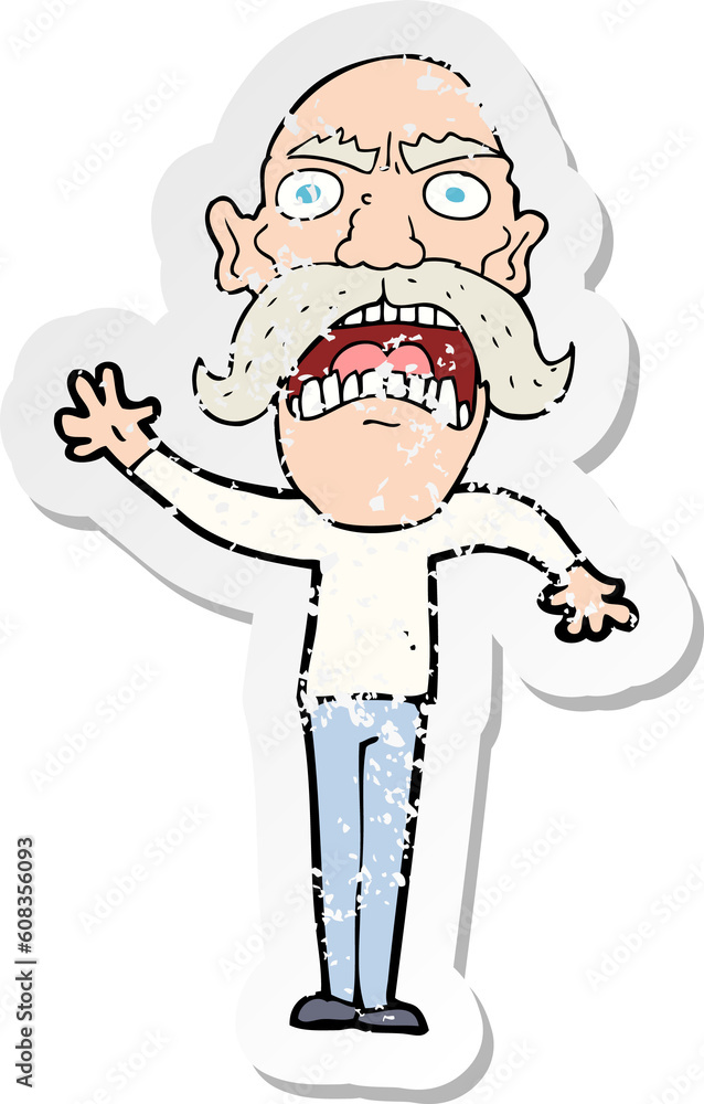 retro distressed sticker of a cartoon angry old man retro distressed sticker of a cartoon angry old man