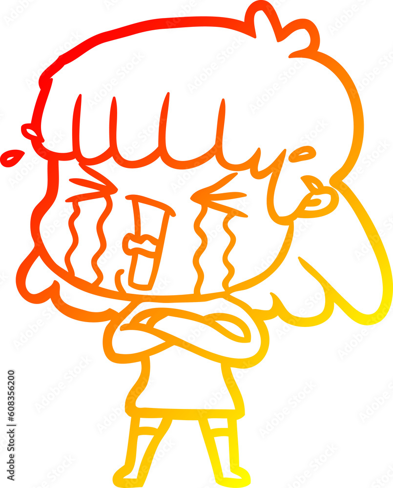 warm gradient line drawing of a cartoon woman in tears warm gradient line drawing of a cartoon woman in tears