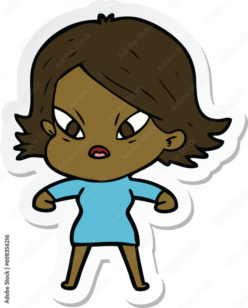 sticker of a cartoon stressed woman sticker of a cartoon stressed woman