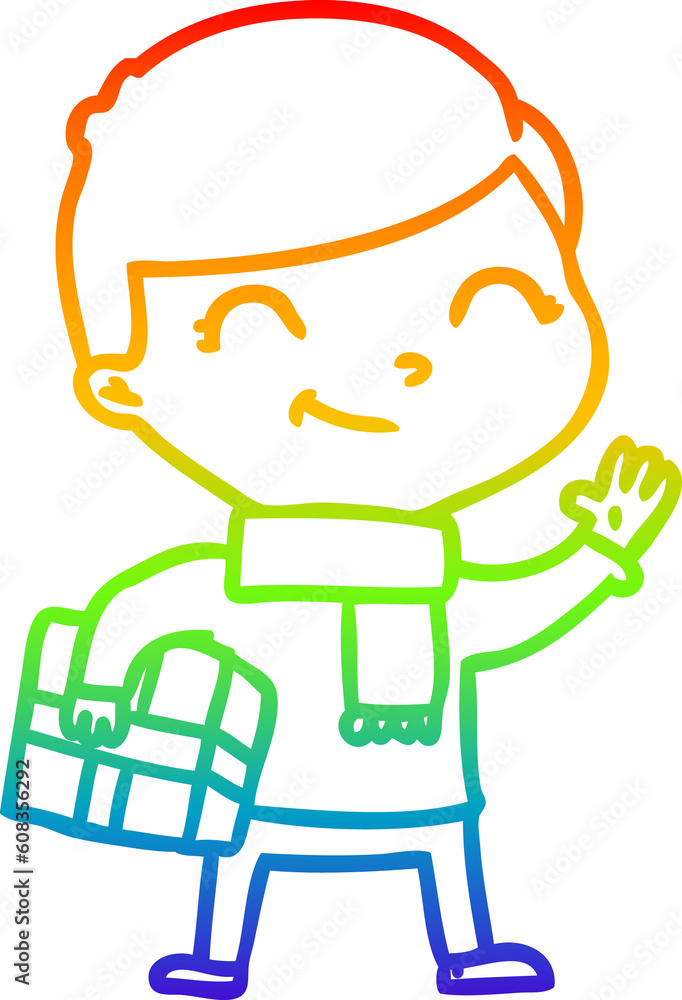 rainbow gradient line drawing of a cartoon boy smiling