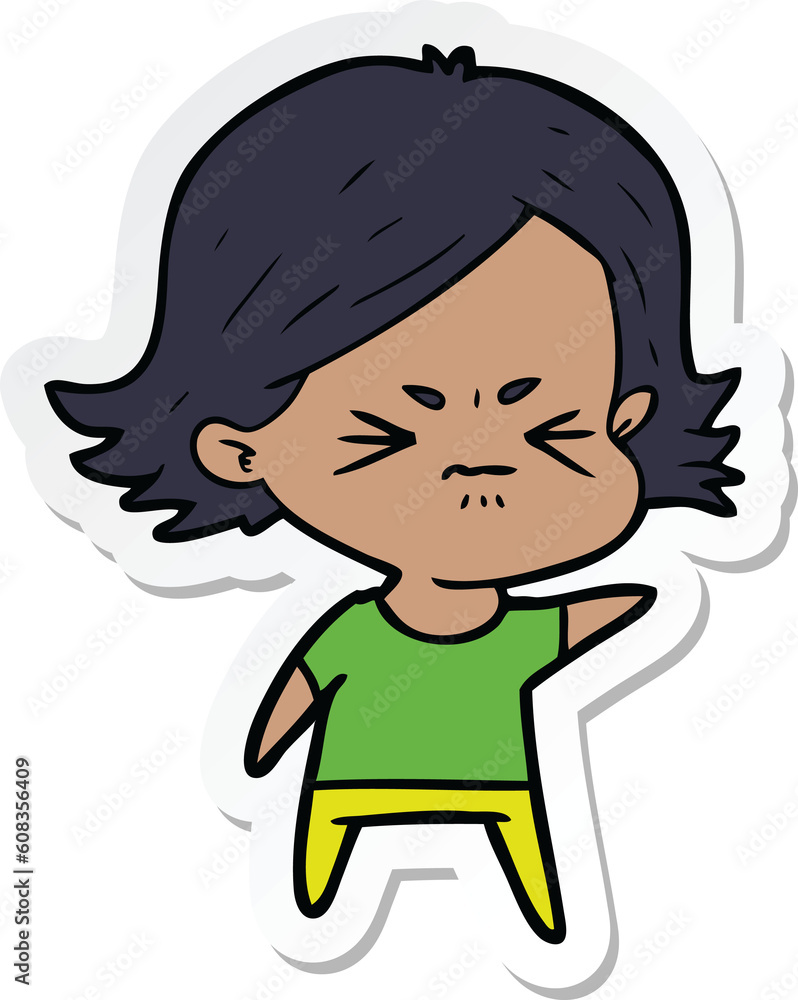 sticker of a cartoon angry girl sticker of a cartoon angry girl