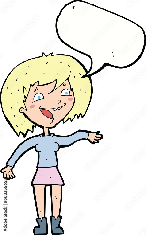 cartoon waving woman with speech bubble cartoon waving woman with speech bubble