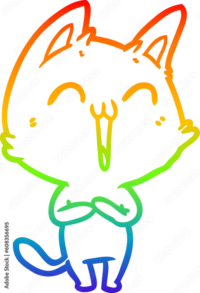 rainbow gradient line drawing of a happy cartoon cat rainbow gradient line drawing of a happy cartoon cat