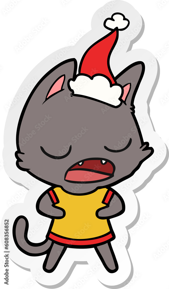 talking cat hand drawn sticker cartoon of a wearing santa hat talking cat hand drawn sticker cartoon of a wearing santa hat