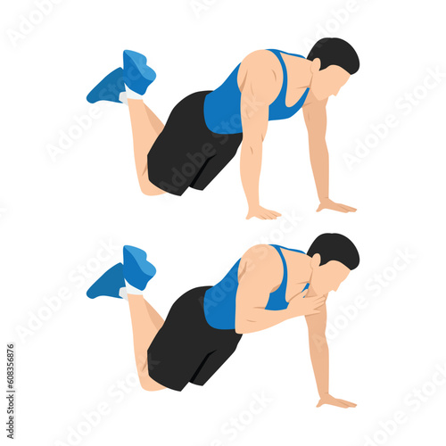 Man doing modified plank shoulder tap. Flat vector illustration isolated on white background