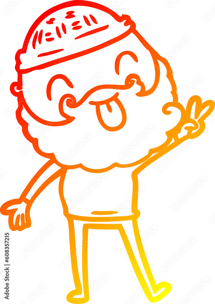 warm gradient line drawing of a man with beard giving peace sign warm gradient line drawing of a man with beard giving peace sign