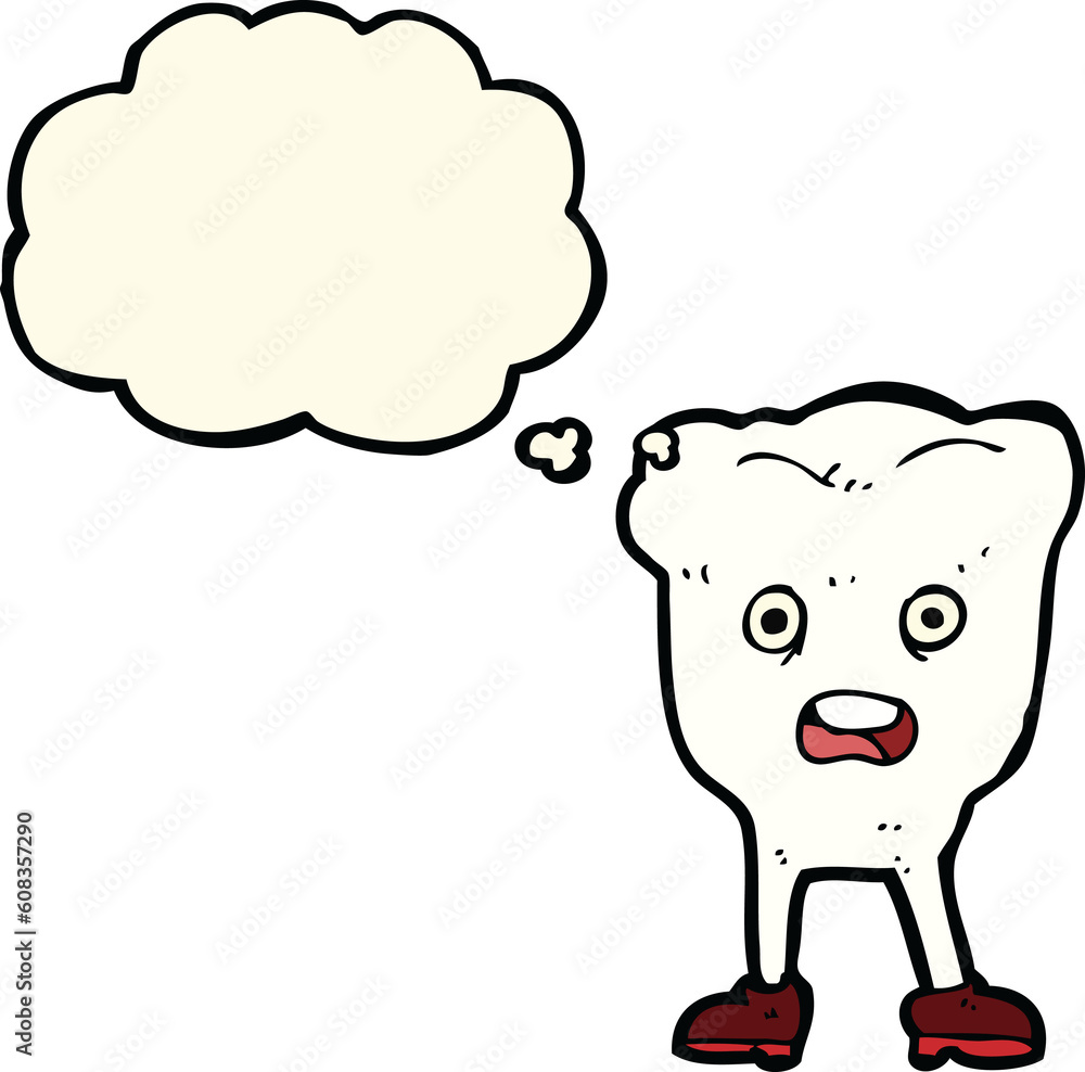 Obraz premium cartoon tooth with thought bubble