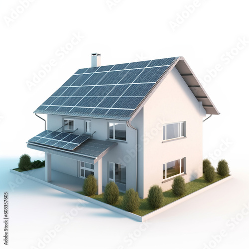 solar panel for home, green energy, white background, 3D, generative AI © M
