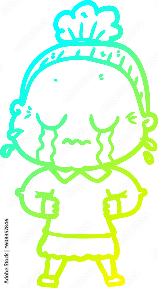 cold gradient line drawing of a cartoon crying old lady cold gradient line drawing of a cartoon crying old lady