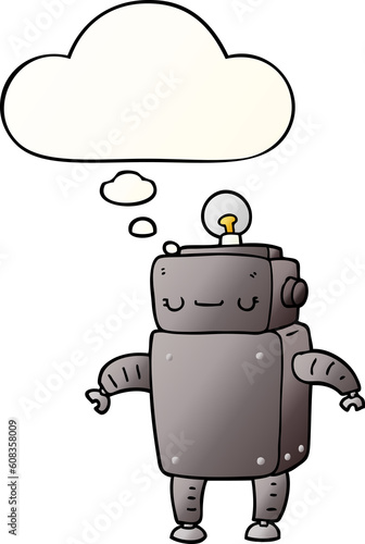 cartoon robot with thought bubble in smooth gradient style