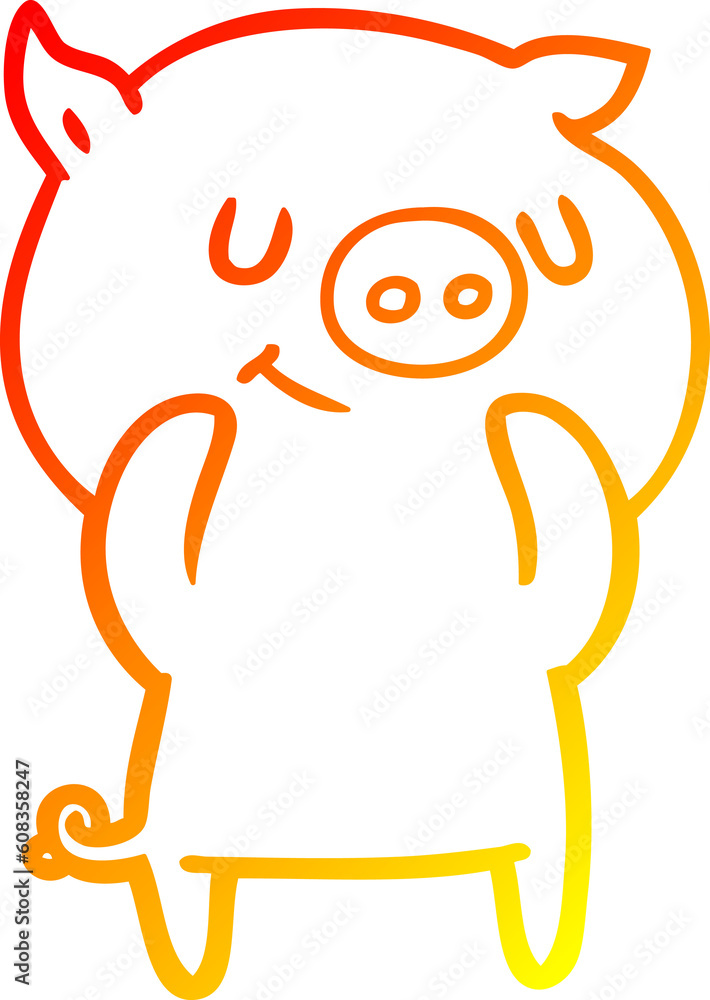 warm gradient line drawing of a happy cartoon pig warm gradient line drawing of a happy cartoon pig