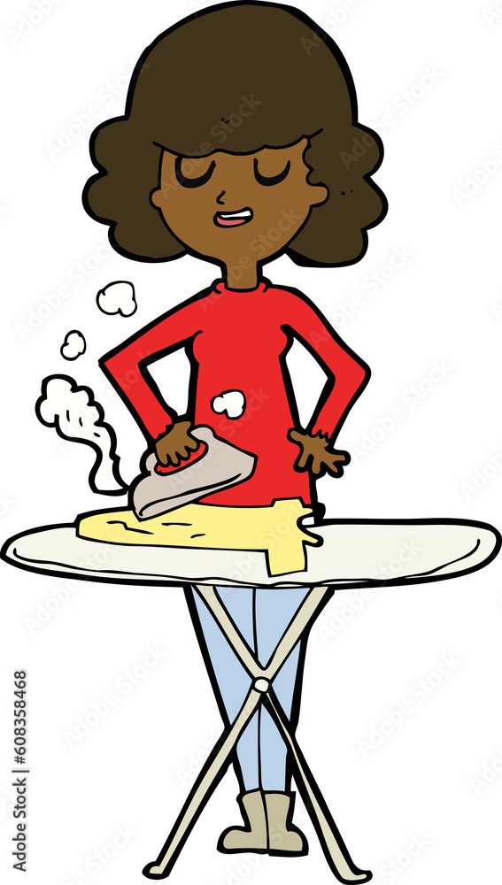cartoon woman ironing