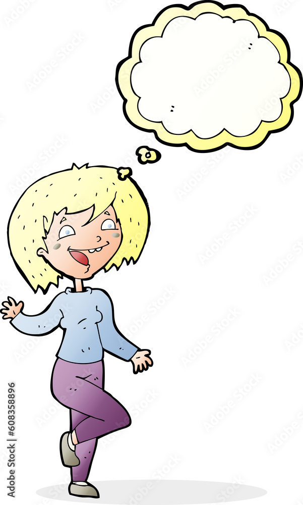 cartoon laughing woman with thought bubble cartoon laughing woman with thought bubble