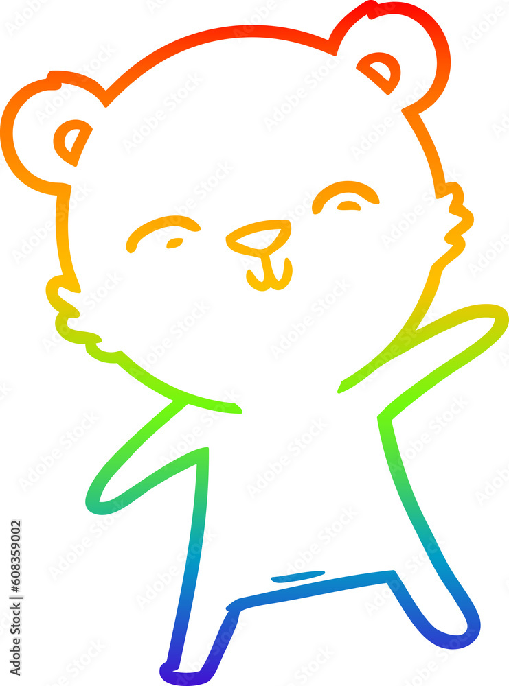 rainbow gradient line drawing of a happy cartoon polar bear pointing rainbow gradient line drawing of a happy cartoon polar bear pointing