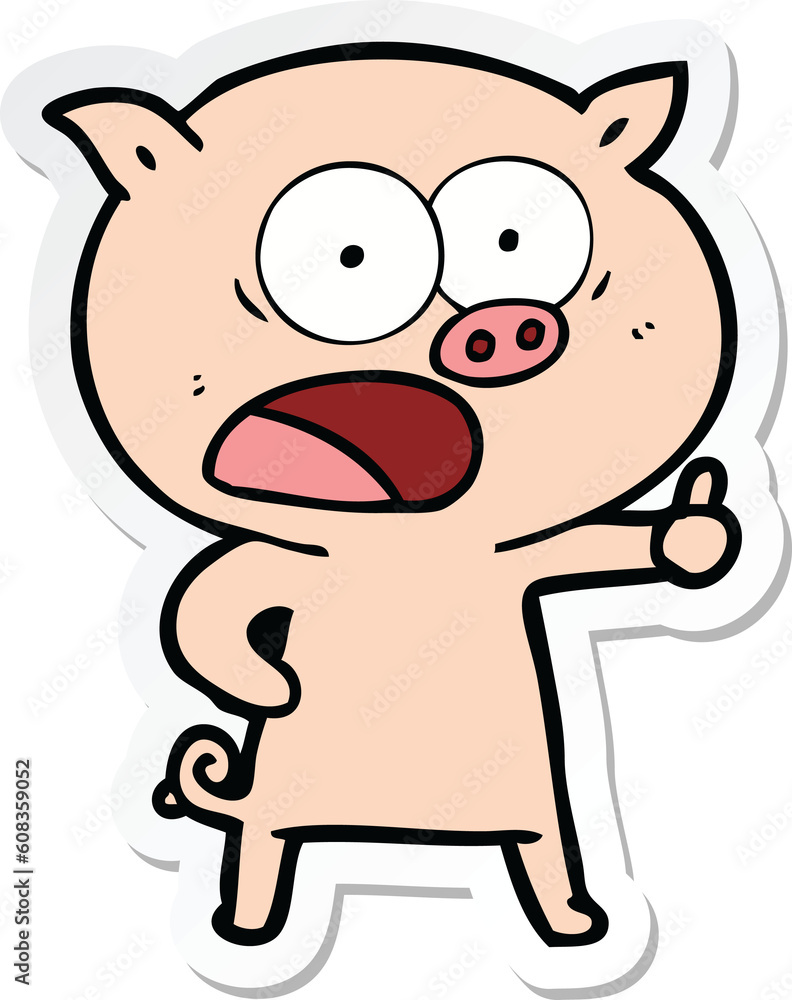 sticker of a cartoon pig shouting sticker of a cartoon pig shouting