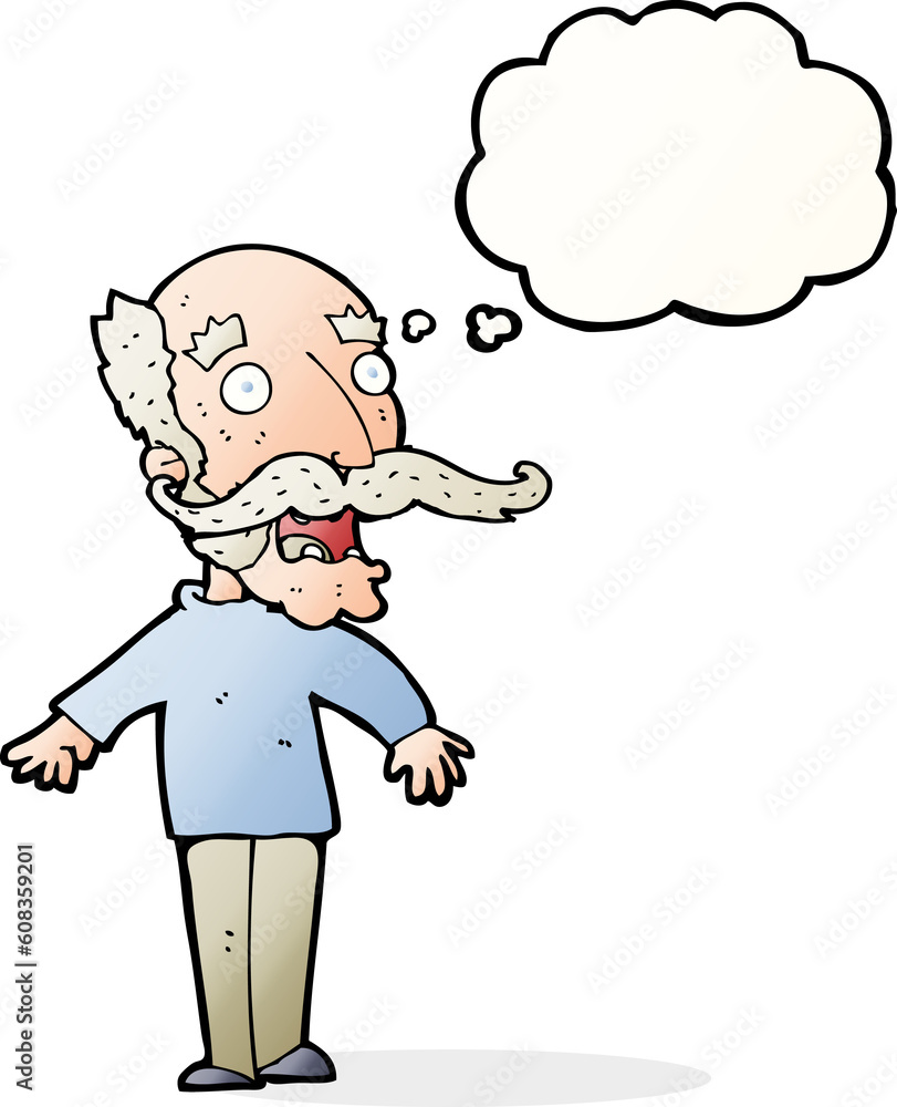cartoon old man gasping in surprise with thought bubble cartoon old man gasping in surprise with thought bubble
