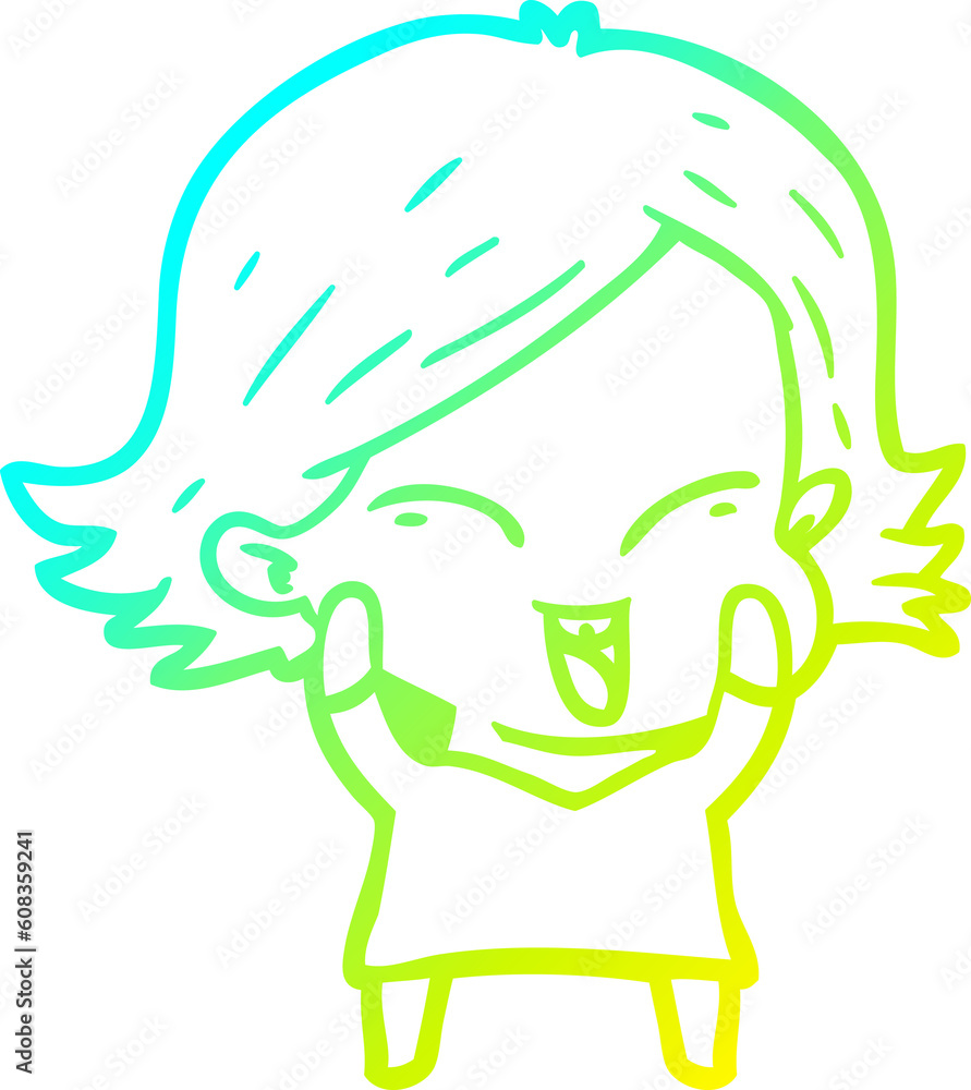 cold gradient line drawing of a happy cartoon girl cold gradient line drawing of a happy cartoon girl