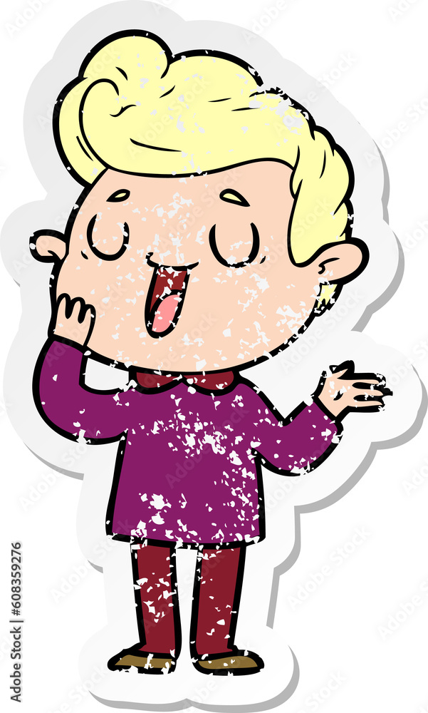 distressed sticker of a happy cartoon man distressed sticker of a happy cartoon man
