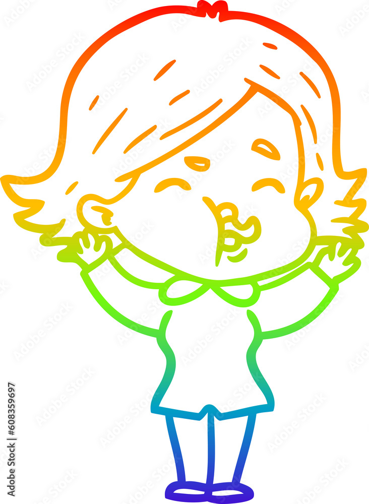 rainbow gradient line drawing of a cartoon girl pulling face