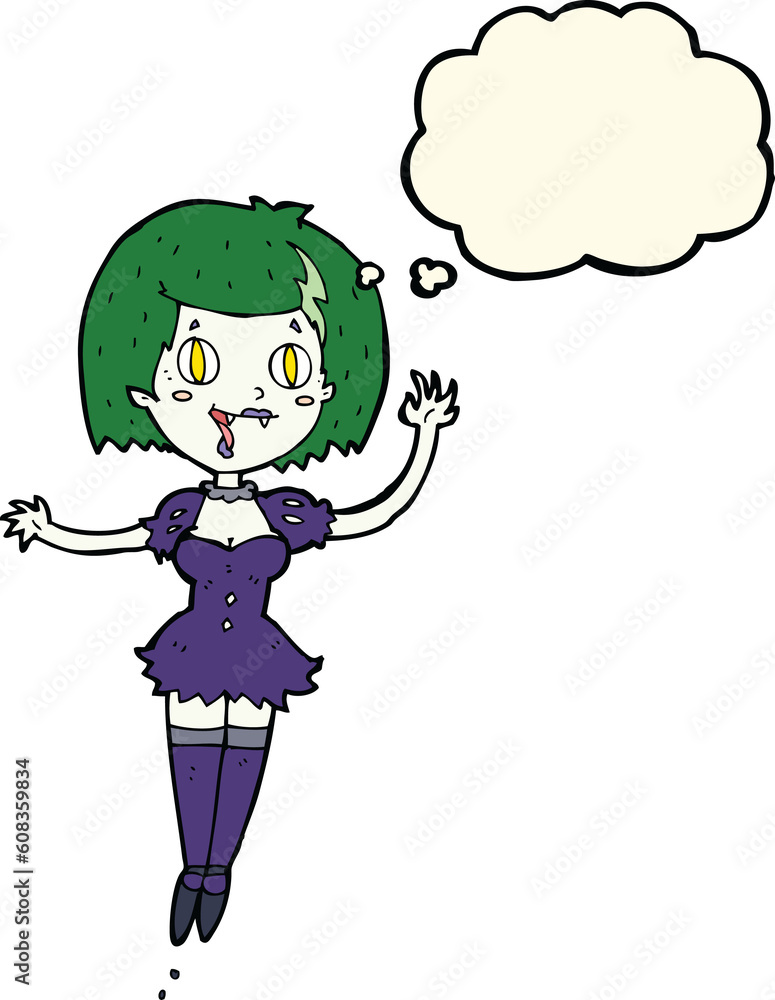 cartoon happy vampire girl with thought bubble cartoon happy vampire girl with thought bubble