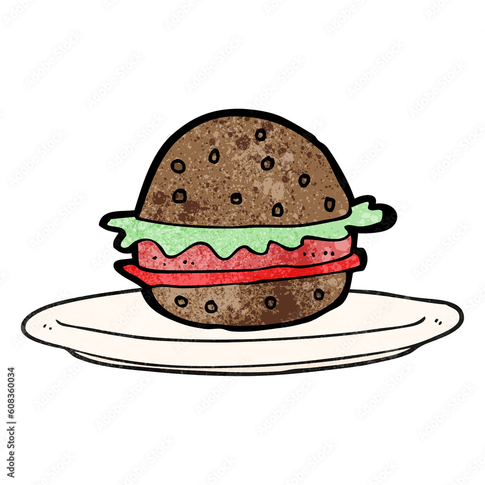 freehand textured cartoon burger on plate