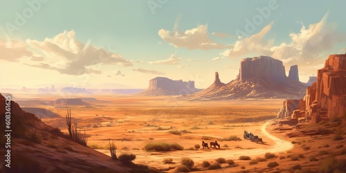 Mountain desert texas background landscape. Wild west western adventure explore inspirational vibe. Graphic style.