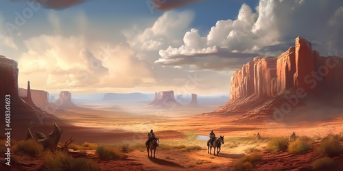 Mountain desert texas background landscape. Wild west western adventure explore inspirational vibe. Graphic style. © AkimD