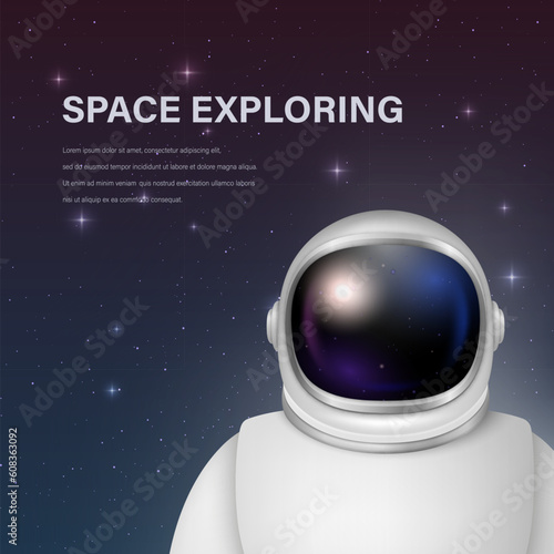 Vector 3d Realistic Spaceman, Astronaut. Spacesuit, Astronaut Helmet on Space Background. Cosmonaut Suit with Transparent Glass Visor for Space Exploration. White Suit for Spaceman, Protection