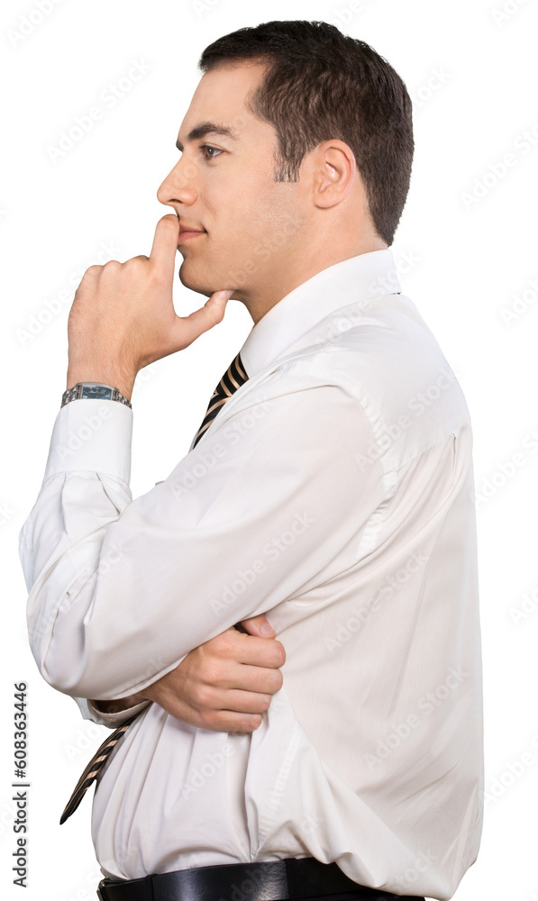 Businessman thinking deeply Businessman thinking deeply