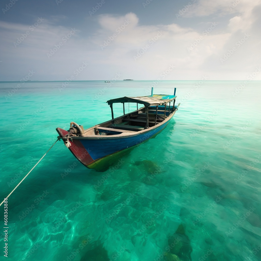 Naklejka premium boat on the sea. Generated AI