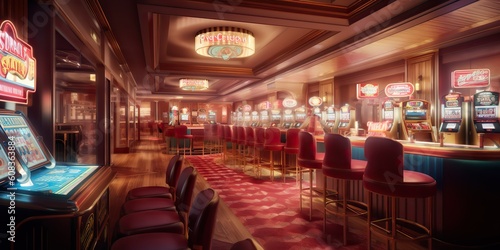 AI Generated. AI Generative. Classic vintage american las vegas casino interior. Graphic Art © AkimD