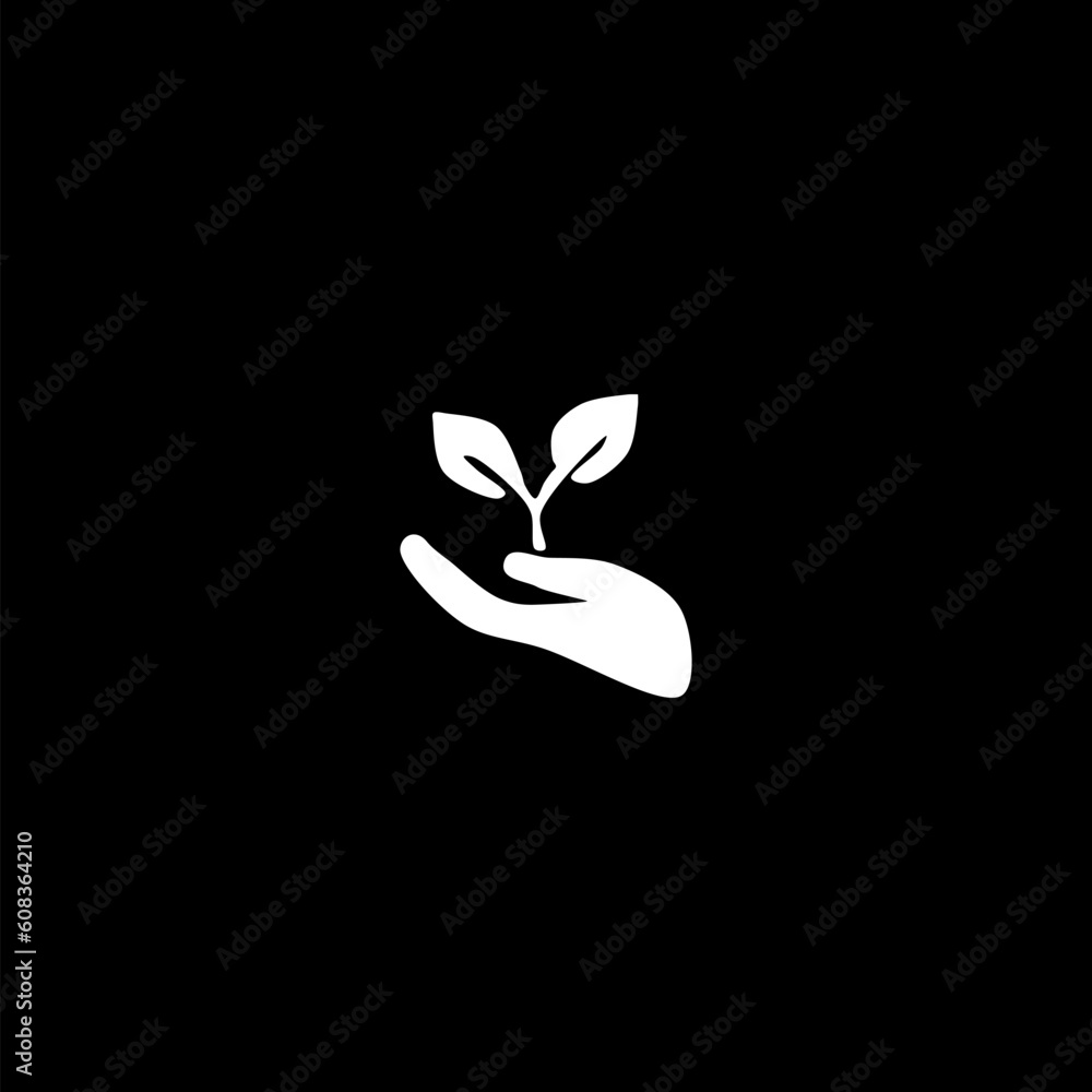 Plant in hand icon isolated on black background Plant in hand icon isolated on black background